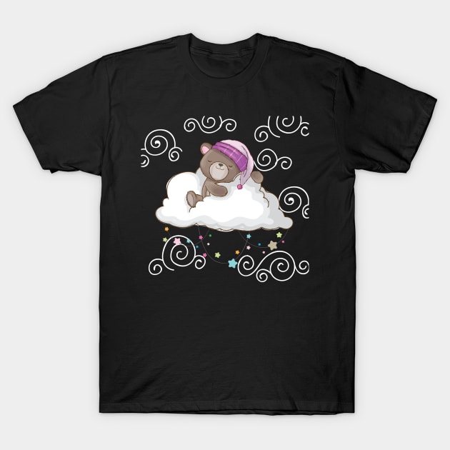 Cute Baby Teddy Bear Sleeping in Clouds T-Shirt by Printaha